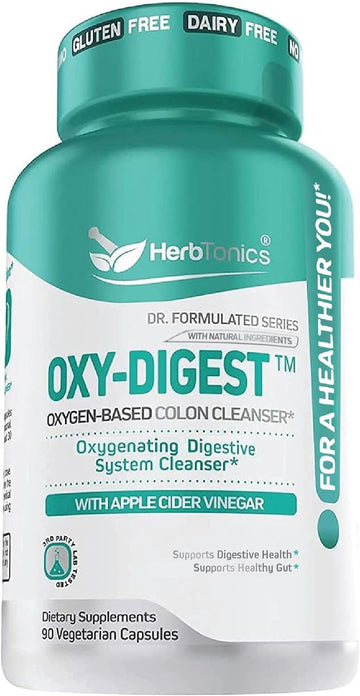 Herbtonics Oxygen Based Colon Cleanse and Detox Digestive System Formula | with Apple Cider Vinegar | 90 Vegan Pills Capsules for | Women and Men | Cleanser Supplement