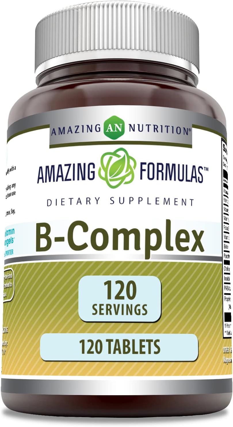 Amazing Formulas Vitamin B Complex with 11 Key Nutrients | 120 Tablets Supplement | Vitamin B1, B2, B3, B6, B12, Folic Acid, Biotin, Choline, Inositol, PABA