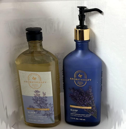 Bath And Body Works Aromatherapy Stress Relief Lavender Vanilla 10 Oz Body Wash & Foam Bath And 6.5 Oz Body Lotion Bundle (Lavender Vanilla) By Bath & Body Works