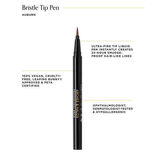 Arches And Halos Fine Bristle Tip Pen - Eyebrow Pencils For Women - Vegan Brow Pencil - Smudge-Proof, Buildable Formula - Dark Brown - 0.02 Oz