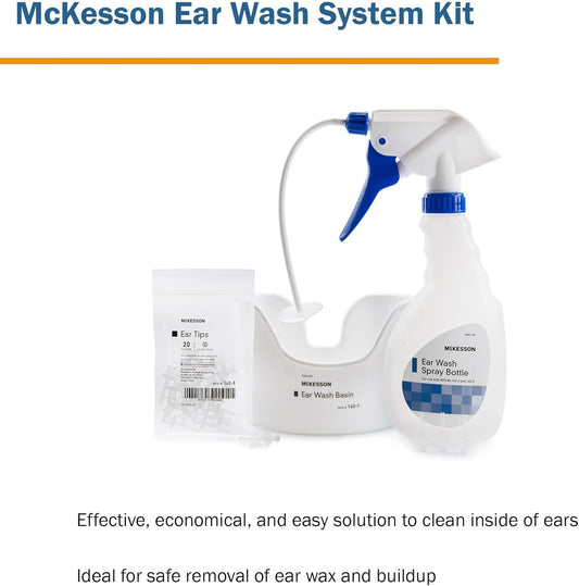 Mckesson Ear Wash System Kit - Includes Spray Bottle, Flexible Tube, Ear Wash Basin, And Ear Tips - Blue And White, 16 Oz Bottle, 1 Count, 1 Pack