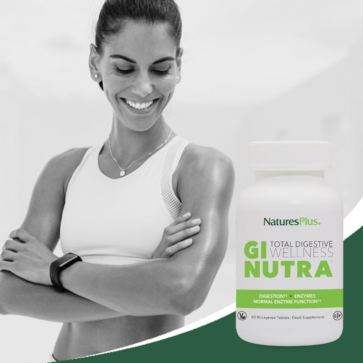 Naturesplus Gi Nutra Total Digestive Wellness - Probiotics Supplement With Prebiotics, Digestive Enzymes, Glutamine, Calcium - Gut, Bloating - Vegetarian, Gluten Free - 90 Tablets