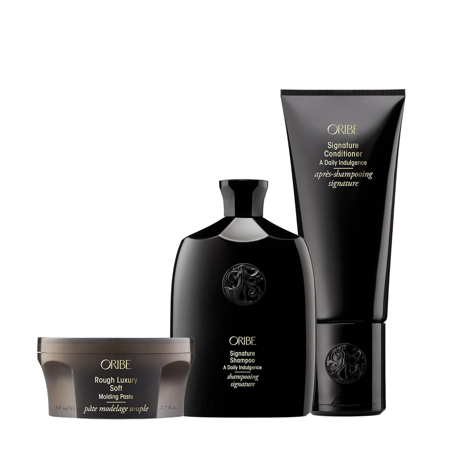 Oribe Signature Shampoo, 8.5 Oz With Oribe Signature Conditioner, 6.8 Oz And Oribe Rough Luxury Soft Molding Paste