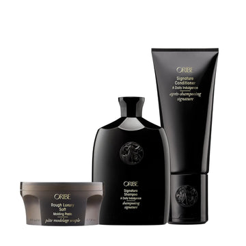 Oribe Signature Shampoo, 8.5 Oz With Oribe Signature Conditioner, 6.8 Oz And Oribe Rough Luxury Soft Molding Paste