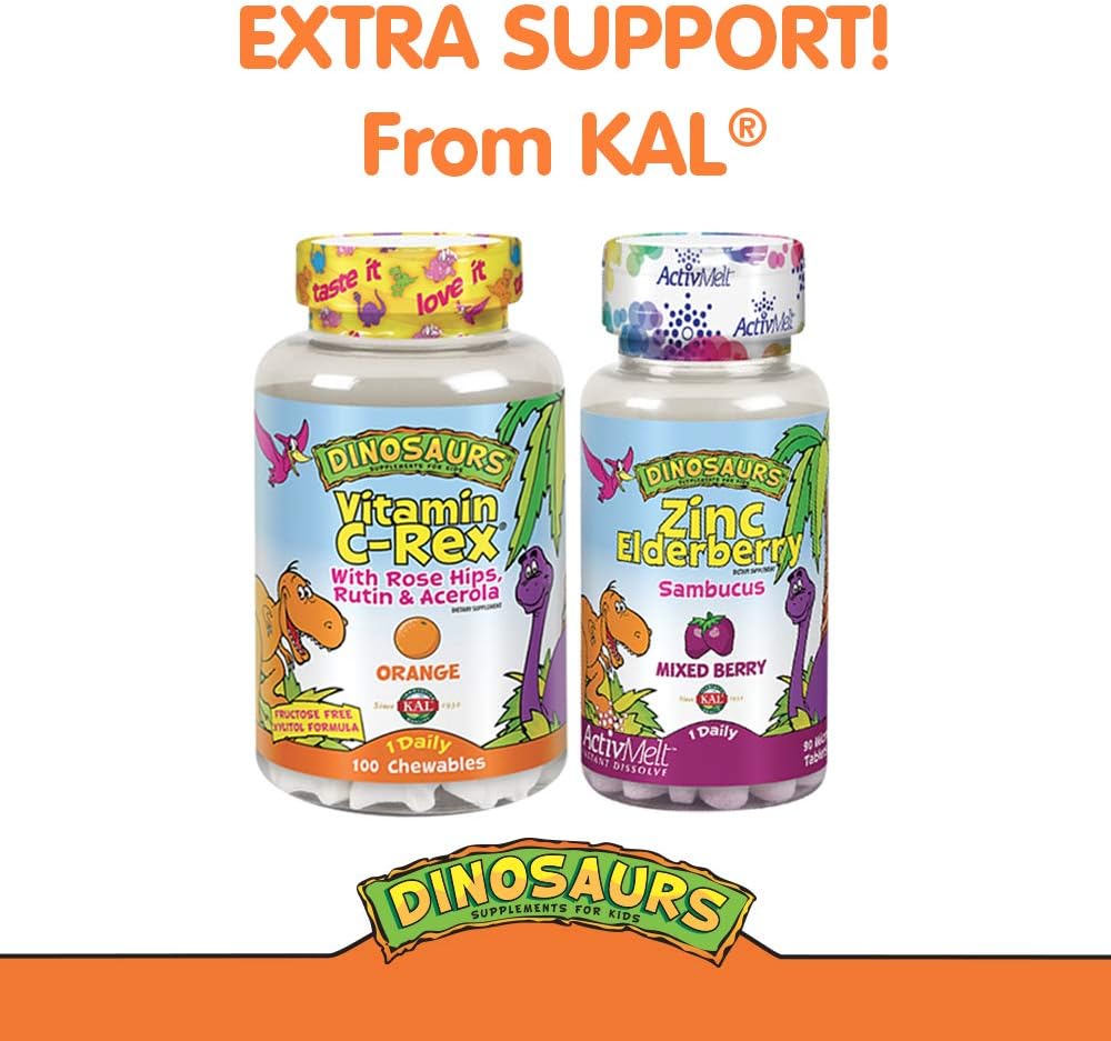 KAL C-Rex Chewable Vitamin C for Kids, Immune Support Supplement with Bioflavonoids from Rose HIPS, Rutin & Acerola, Tasty Orange Vitamin C Chews, Fructose Free, 100 Vitamin C Chewable Tablets : Health & Household