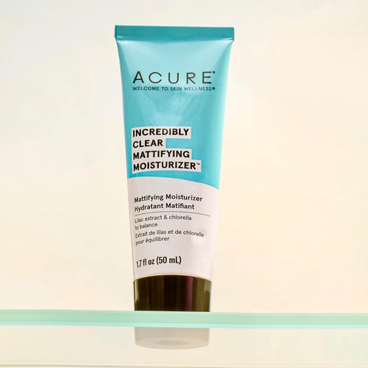 Acure Incredibly Clear Mattifying Face Moisturizer - Matte Finish Moisturizing Oil-Free Facial Cream Enriched With Lilac Extract & Chlorella -Achieve Skin Clarity, Smooth Texture & Pore Toning, 1.7 Oz