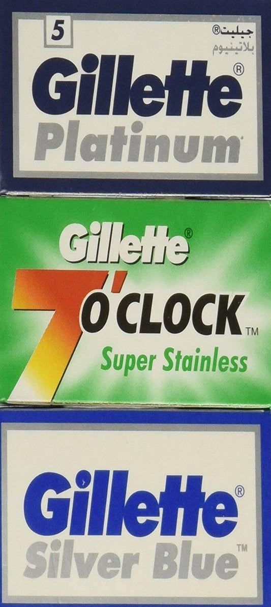 3G'S Combo 15 Double Edge Blade Sampler Silver Blue 7 O'Clock And Platinum