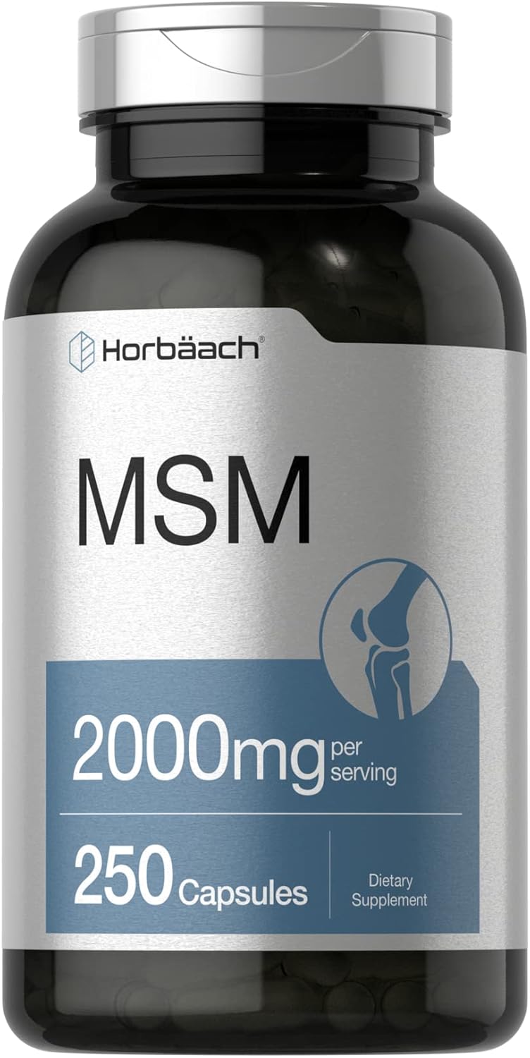 Horbäach MSM Supplement Capsules | 2000mg | 250 Count | Non-GMO and Gluten Free Formula | Methylsulfonylmethane