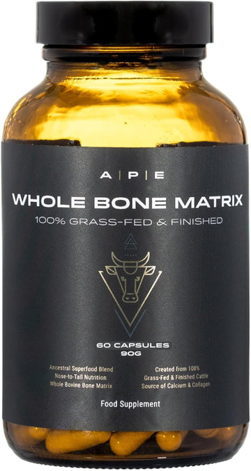 Ape Nutrition Whole Bone Matrix Capsules - Natural Calcium & Phosphorous Supplement, Bone Strength & Health, Ancestral Supplement Uk, Nose To Tail, 100% Grass Fed & Finished, 60 Capsules