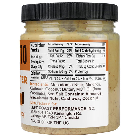 Keto Nut Butter Fat Bomb, Crunchy - Macadamia Low Carb Nut Butter Blend, Keto Almond Butter with MCT Oil, Cashews (10oz)