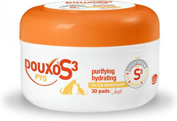 Douxo S3 Pyo Pads, Chlorhexidine Antibacterial & Anti-Yeast Dog And Cat Wipes, Gentle And Hydrating , Hypoallergenic Formula, Recommended By Vets And Clinically Proven, 30 Pads