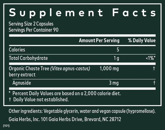 Gaia Herbs Vitex Berry (Chaste Tree) - Supports Hormone Balance & Fertility For Women - Helps Maintain Healthy Progesterone Levels To Support Menstrual Cycle Health - 180 Vegan Caps (90-Day Supply)