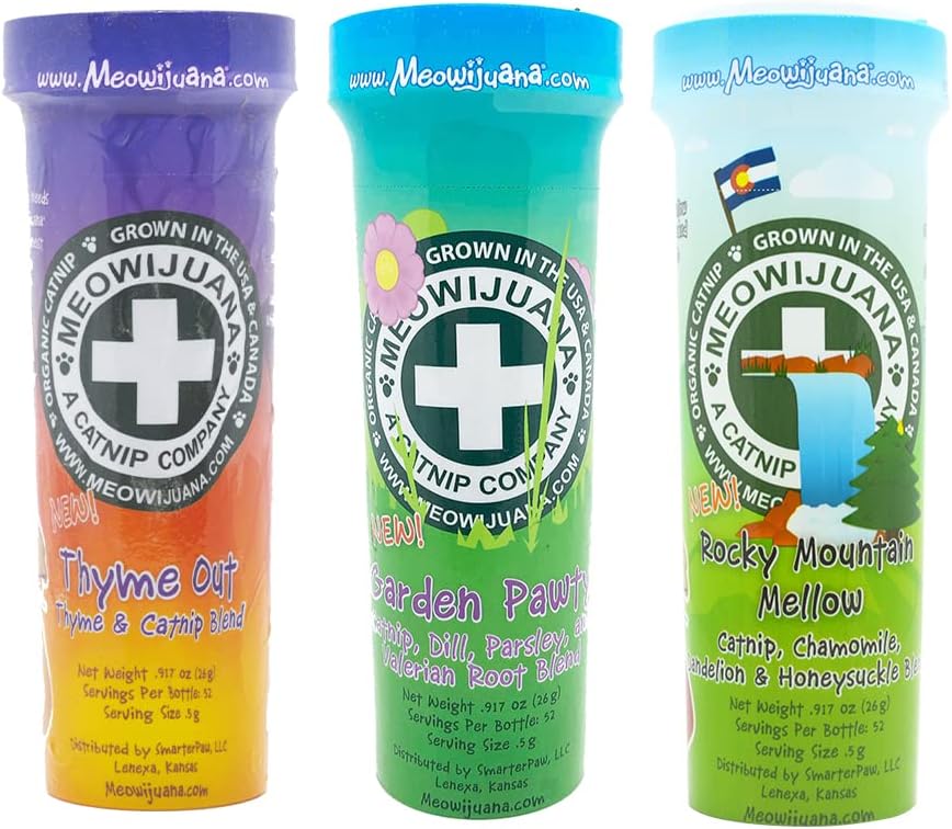 Meowijuana | Catnip Bundles | Organic | High Potency Cat Treats | Perfect For Cat Toys | Grown In The Usa | Feline And Cat Lover Approved (Thyme Out Catnip Bottle Bundle)