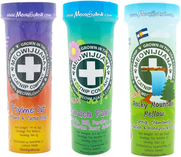 Meowijuana | Catnip Bundles | Organic | High Potency Cat Treats | Perfect For Cat Toys | Grown In The Usa | Feline And Cat Lover Approved (Thyme Out Catnip Bottle Bundle)