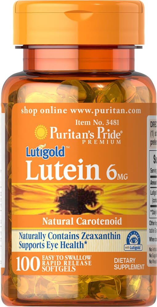 Puritan's Pride Lutein 6 Mg With Zeaxanthin Softgels, 100 Count : Health & Household