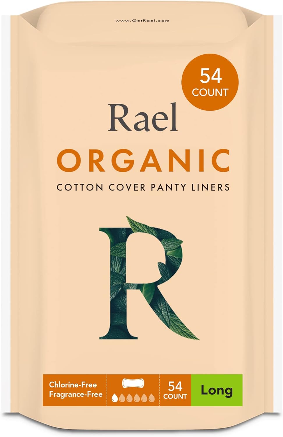 Rael Panty Liners for Women, Organic Cotton Cover - Long Pantiliners, Light Absorbency, Unscented, Chlorine Free (Long, 54 Count)