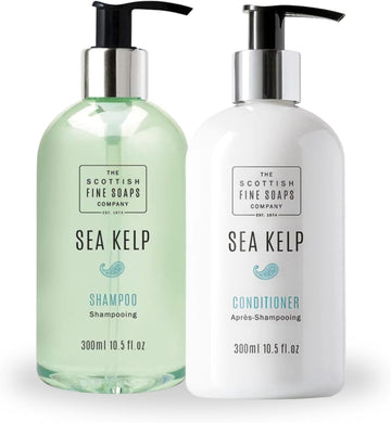 Scottish Fine Soaps Company Sea Kelp Hair Shampoo And Conditioner Gift Set 300Ml Bottles With Pump Dispenser
