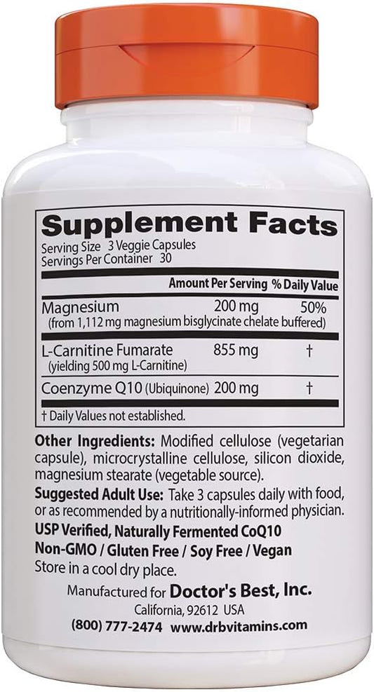 Doctor'S Best Coq10/L-Carnitine/Magnesium Unique Blend, Supports Energy, Muscle Mass & Muscle Recovery, Veggie Caps, 90Count