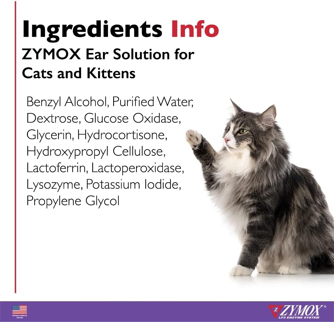 Zymox Enzymatic Ear Solution with 0.5% Hydrocortisone for Cats & Kittens, 1.25 oz. – Cleans & Refreshes Ear Canal for Relief from Ear Wax, Dirt Buildup, Itchiness, Irritation, Inflammation & Redness : Pet Supplies