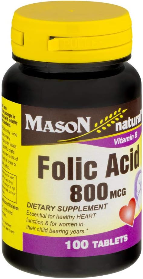 Mason Natural Folic Acid 800 mcg - 100 Tablets, Pack of 2 : Health & Household