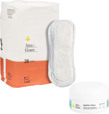 Attn: Grace Hybrid Incontinence Pads (28 Pack) & Barrier Cream Combo For Women - Light Absorbency & Light Leakage Protection, Postpartum Support, Sensitive Skin-Friendly, Breathable, Plant-Based