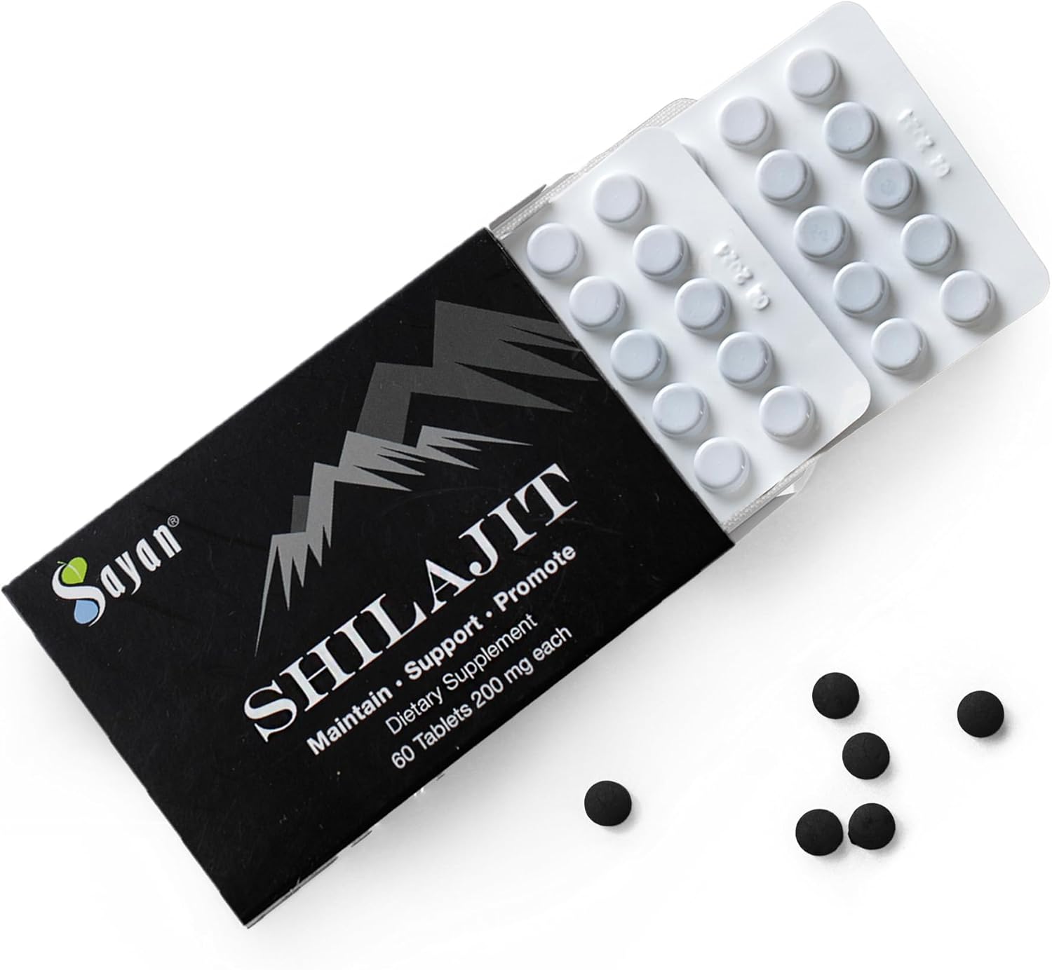 Sayan 100% Pure Shilajit Tablets,12,000Mg High-Potency Supplement, More Effective Than Resin & Capsules, 85+ Trace Minerals Sourced From 10,000Ft Lab-Tested For Purity. 60 Tablets - 1-2 Month Supply