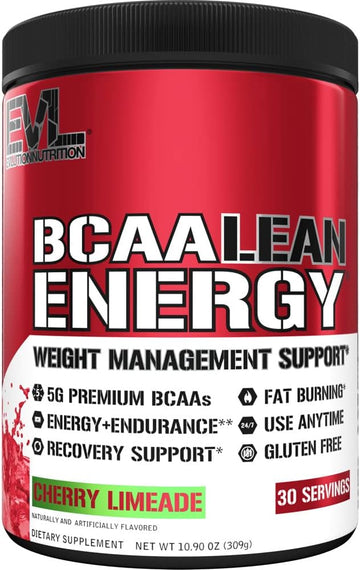 EVL BCAA Lean Energy Powder - Pre Workout Green Tea Fat Burner Support with BCAAs Amino Acids and Clean Energizers - BCAA Powder Post Workout Recovery Drink for Lean Muscle Recovery - Cherry Limeade