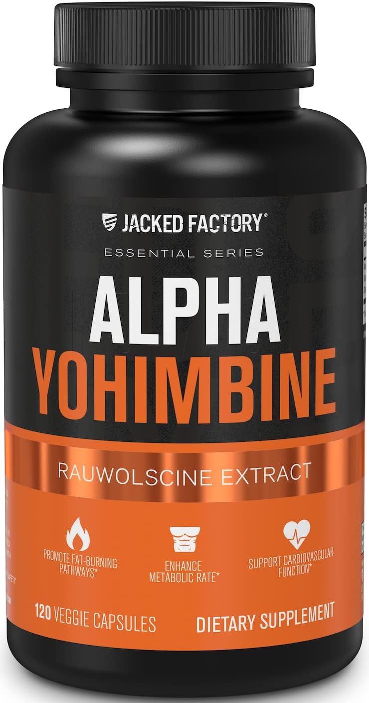 Jacked Factory Alpha Yohimbine Rauwolscine Extract 2mg Per Serving - Natural Thermogenic & Metabolism Support Supplement - 120 Capsules