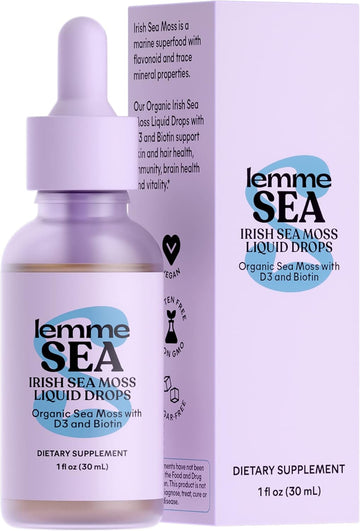 Lemme Irish Sea Moss Organic Liquid Drops With Vitamin D3 And Biotin For Trace Mineral Support, Immunity, Hair, Skin & Nails, Brain Health - Vegan, Gluten & Sugar Free, Non Gmo, 1 Oz, 30 Servings