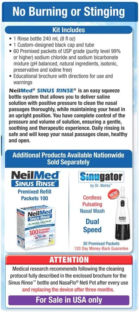 NeilMed Sinus Rinse - A Complete Sinus Nasal Rinse Kit With 60 Premixed Packets : Health & Household