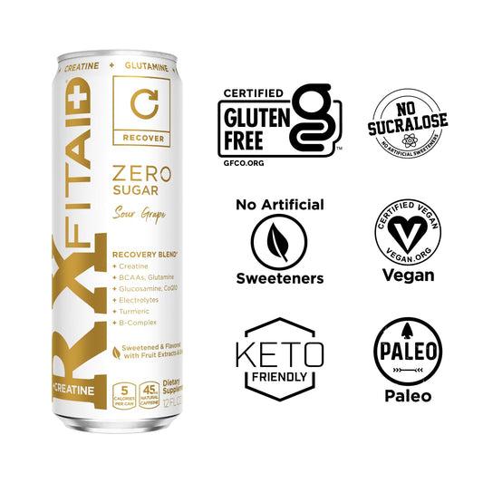 FITAID Rx Zero, Keto-Friendly, Number 1 Post-Workout Recovery Drink, 0g Sugar, Quercetin, Creatine, BCAAs, Green Tea, 5 Calories, 12 Fl Oz (Pack of 12)