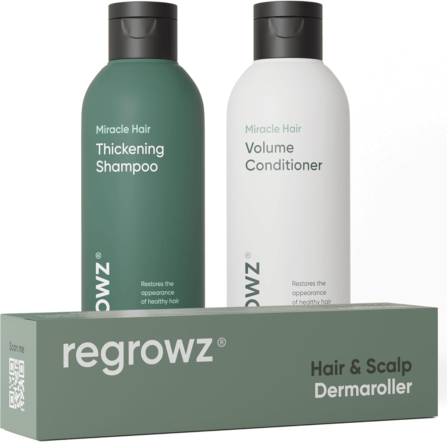 Regrowz Miracle Hair Care Gift Set - Hair Thickening Shampoo (225Ml), Volume Conditioner (200Ml), And Hair & Scalp Derma Roller - Infused With Biotin For Enhanced Hair Growth, Volume, And Vitality