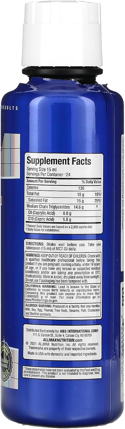 ALLMAX Essentials MCT Oil - 12 oz - Supports Energy & Metabolism - Great for Keto Diets - Vegetarian, Gluten Free - 24 Servings : Health & Household