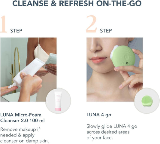 Foreo Luna 4 Go Facial Cleansing Brush & Firming Massager + Luna Micro-Foam Cleanser 2.0, 100Ml - Face Wash Brush - Pore Minimizer - Silicone Face Scrubber
