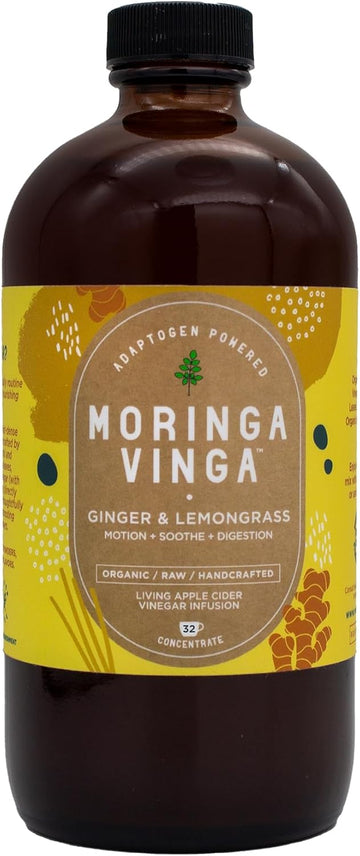 Vinga Ginger Lemongrass Acv - Moringa, Organic Apple Cider Vinegar, Cold Pressed Superfoods, Moringa Oleifera, Detox, Inflammation Support, Boost Mobility, Aid Digestion, Antioxidant Rich, 16 Oz
