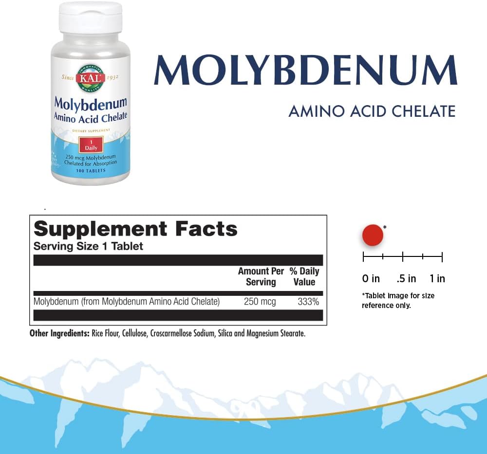 Kal 250 Mcg Molybdenum Chelated Tablets, 100 Count