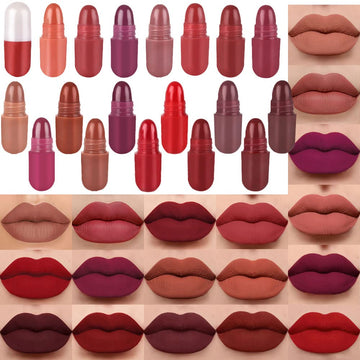 Bingbrush 18Pcs Pill Lipstick Capsules Samples Mini Set Makeup, Long Lasting Lip Stain Lápiz Labial Rojo Women Red Cute Lip Stick Purse Set Labiales Matte Larga Duracion 24