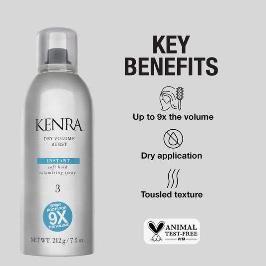 Kenra Dry Volume Burst 3 | Instant Volume Hairspray | Soft Hold Volumizing Spray | Dry Application | All Hair Types
