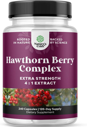 High Strength Hawthorn Berry Capsules - Pure Antioxidant Hawthorn Berry Supplement With Leaf & Flower Extract 4:1 For Heart Health & Digestion - Energy Support For Men & Women - 240 Count Pack