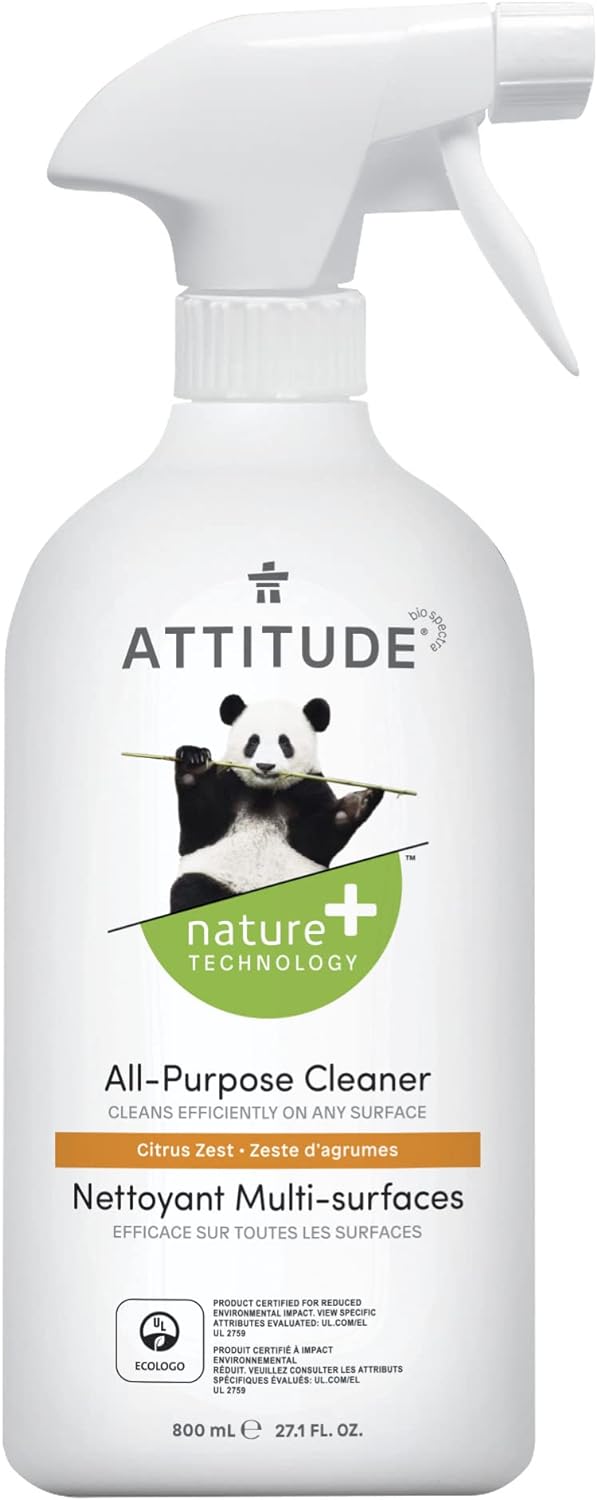 ATTITUDE All-Purpose Cleaner, EWG Verified, Streak-Free, Plant- and Mineral-Based, Vegan and Cruelty-free Multi Surface Cleaning Products, Citrus Zest, 27.1 Fl Oz