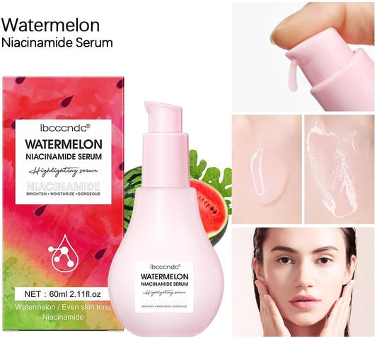 Watermelon Niacinamide Serum, Hydrating Face Serum For Skin Care, Facial Serum With Hyaluronic Acid & Watermelon Extract, Brighten And Moisturizing, Natural Glow Skin Serum Priming Liquid Highlighter