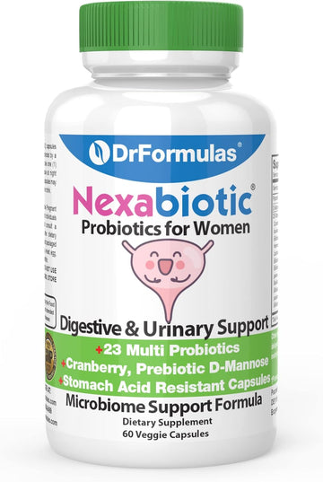 Drformulas Cranberry Probiotics For Women Vaginal Health & Urinary Tract With Fiber Prebiotic & D Mannose | Nexabiotic Feminine Health, Vaginosis With Lactobacillus Acidophilus For Yeast, 60 Capsules