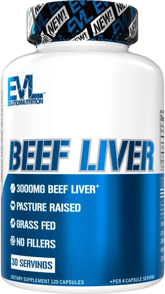 Evlution Grass Fed Beef Liver Capsules - Pasture Raised Desiccated 3000Mg - Supplement For Energy Immunity And Liver Support - Iron Rich Beef Organ Supplement For Men And Women (30 Servings) : Health & Household