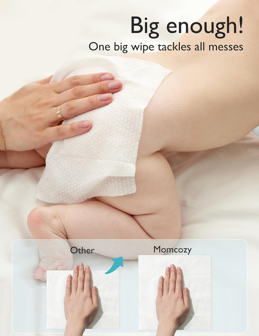 Baby Wipes, Momcozy Water Wipes-Extra Large Size Design, 99% Water Based Wipes, Unscented & Hypoallergenic, Cleansing & Moisturizing Baby Wipes For Sensitive Skin, 12 Flip-Top Packs (720 Wipes Total)