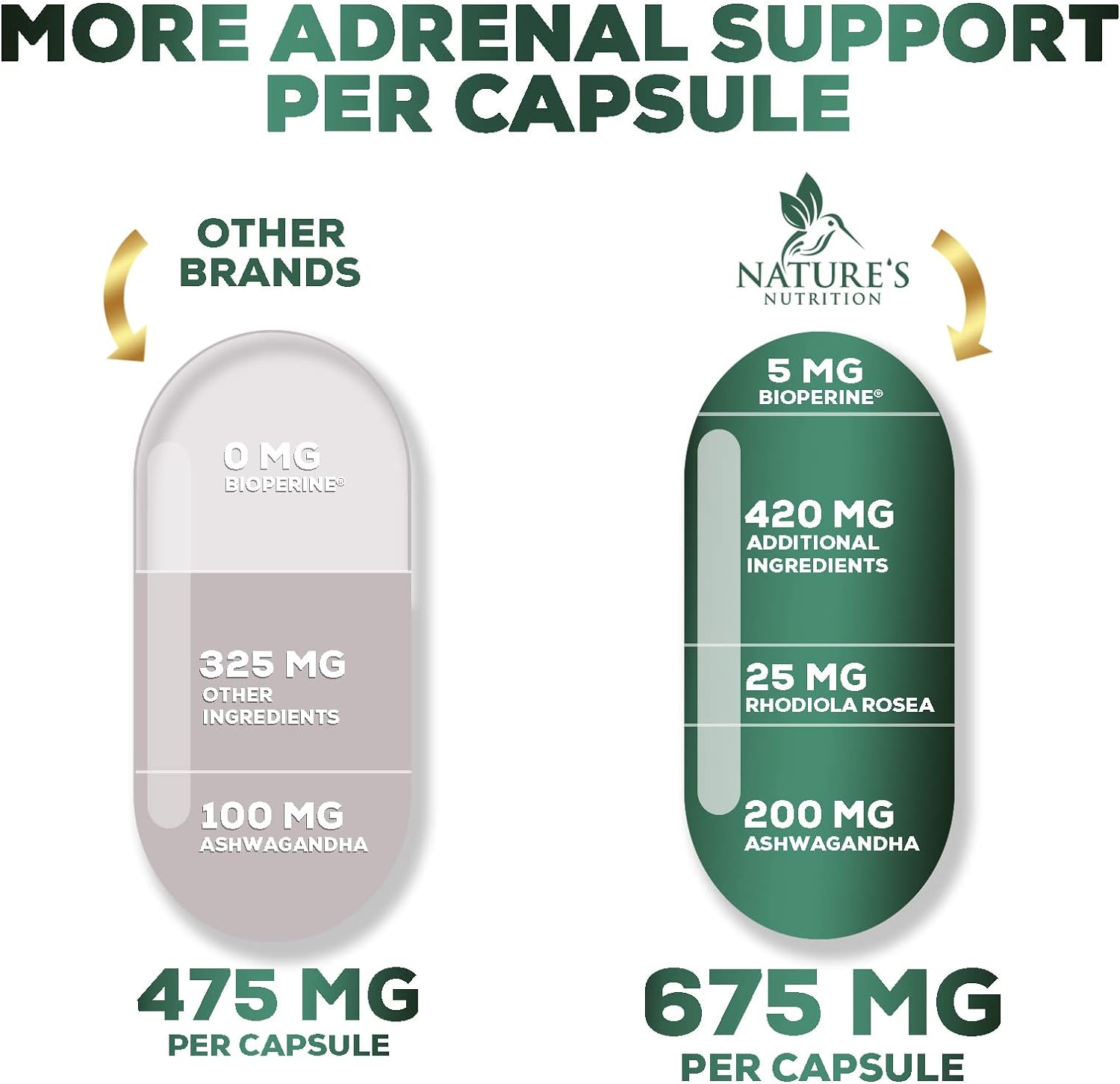 Adrenal Support Supplements & Cortisol Manager with Ashwagandha and 10 Herbs & Nutrients to Support Adrenal Function, Cortisol Health, Energy Levels, Stress & Relaxation Support & Sleep - 120 Capsules : Health & Household