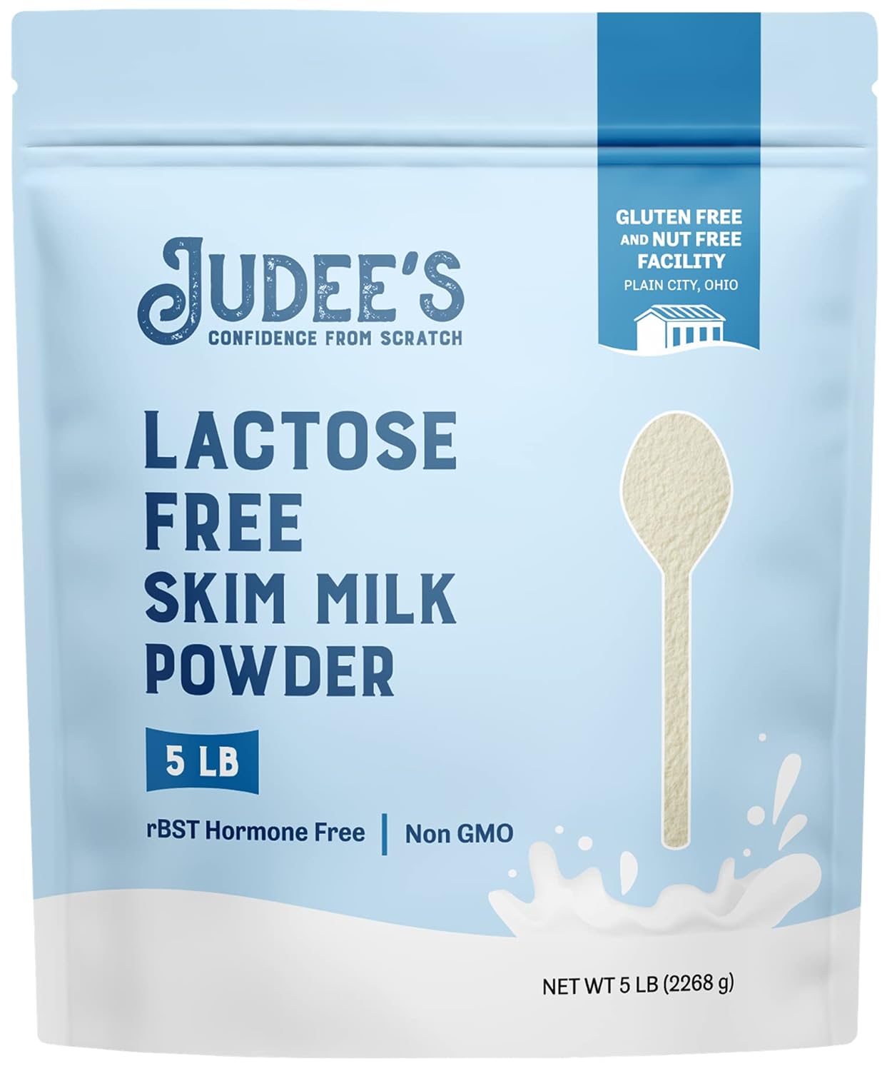 Judee’s Lactose Free Skim Milk Powder 5 LB - 100% Non-GMO, rBST Hormone-Free, Low Carb - Gluten-Free & Nut-Free - Made from Real Dairy - Great for Reconstituting and Baking with Skim Lactose-Free Milk