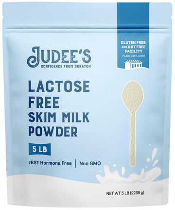 Judee’s Lactose Free Skim Milk Powder 5 LB - 100% Non-GMO, rBST Hormone-Free, Low Carb - Gluten-Free & Nut-Free - Made from Real Dairy - Great for Reconstituting and Baking with Skim Lactose-Free Milk