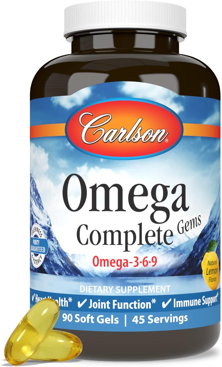 Carlson - Omega Complete Gems, Omega-3-6-9, Wild Caught, Sustainably Sourced, Heart Health, Joint Function & Immune Support, 180 Softgels : Health & Household