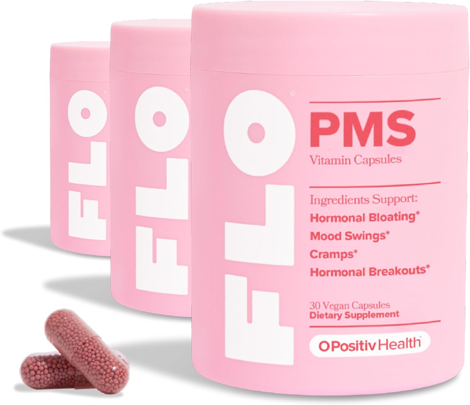 Flo Pms Vitamins For Women, 30 Servings (Pack Of 3) - Proactive Pms Relief - Targets Hormonal Breakouts, Bloating, Cramps, & Mood Swings With Chasteberry, Vitamin B6, & Lemon Balm