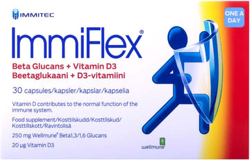 Immiflex | Clinically Proven Betaglucan Supplement | 250Mg X 30 Vegetarian Capsules With Vitamin D